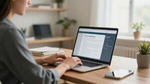 Person working efficiently in a modern home office. How to hire a virtual assistant.